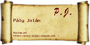 Pály Jolán névjegykártya